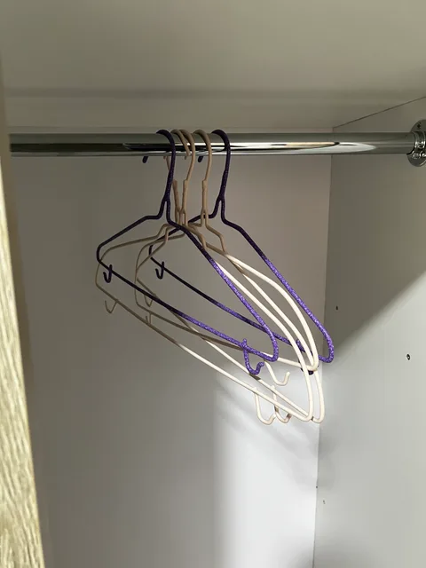 Clothes hangers on the rail inside a wardrobe at Wangs BnB.